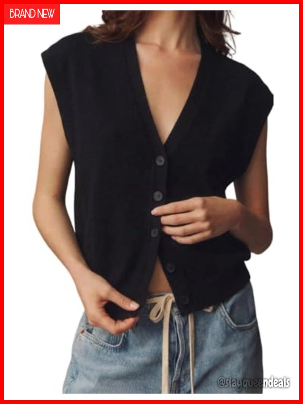 Oversized Striped Knit Sweater Vest Cap Sleeve V-Neck Cardigan